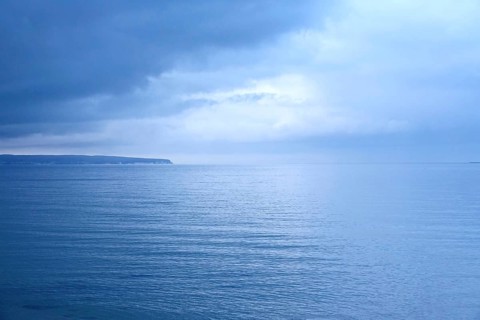 At the Baltic Sea near Sellin, view towards the chalk cliffs, Rügen, Mecklenburg-Western Pomerania,