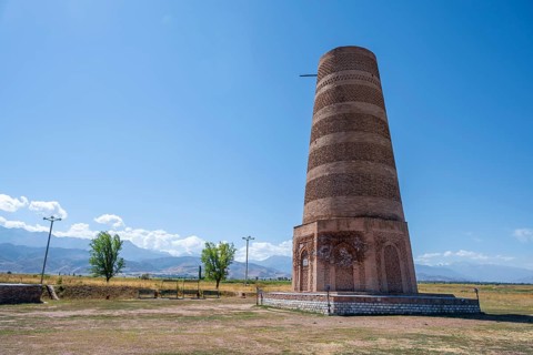 Burana Tower, remains of Karakhanid Minaret, histroic ancient city of Balasagun on the Silk Road,