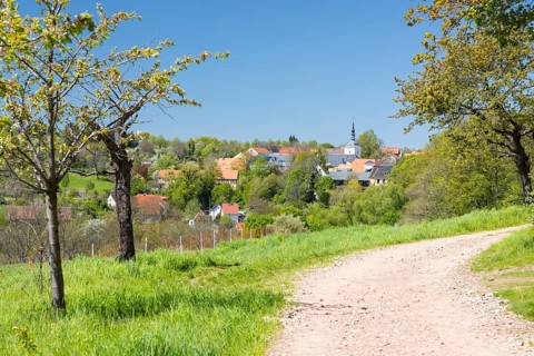 View of the village with church, Maxen, Müglitztal, Saxony, Germany