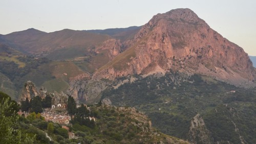 Pink evening light, Cemetery, Mountain, Militello Rosmarino, Village, Nebrodi National Park,