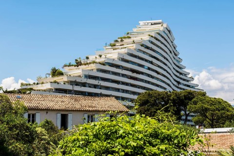 High-rise flat blocks by the sea, Marina Baie des Anges, Villeneuve-Loubet, Provence Alpes Côte