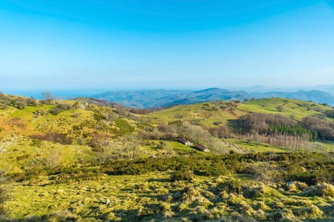 Beautiful landscape on the climb to the top of Mount Ernio or Hernio in Gipuzkoa, Basque Country