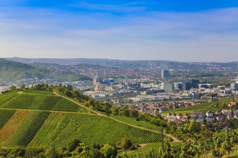 View from Rotenberg, view towards Stetten, vineyards, landscape, Zum Württemberg, near the grave