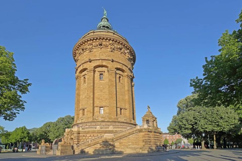 Water tower built in 1889, landmark, Friedrichplatz, Mannheim, Hesse, Germany