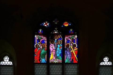 Interior view, stained glass window, church window, St Margaret's Chapel, Cathedral of Our Lady,