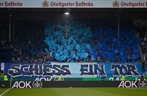 Choreo, choreography, fan action fan block VfL Bochum, banner SCHIESS EIN TOR, Voith-Arena,
