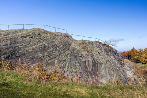 Exposed basalt outcrop from volcanic times, Hirtstein, Marienberg, Erzgebirge, Saxony, Germany