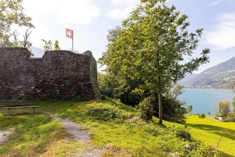Strahlegg castle ruins and Lake Walen, Betlis, Weesen, St. Gallen, Switzerland