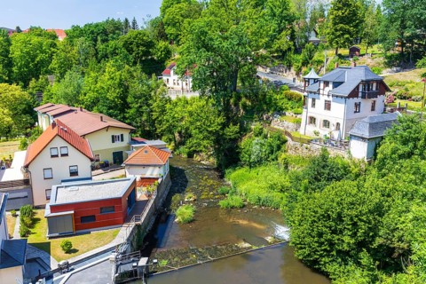 Wesenitz River in Lohmen, Saxon Switzerland, Saxony, Germany