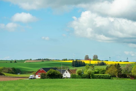 Farm in landscape in Tomelilla municipality, Skåne County, Sweden, Scandinavia