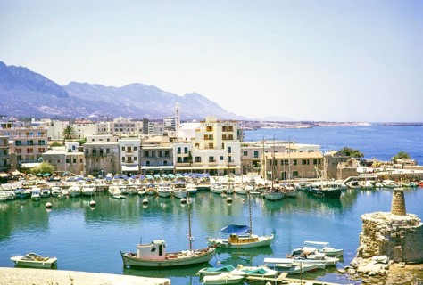 Boats in harbour at Kyrenia or Girne, Northern Cyprus, Cyprus, Europe 1973 - Hotel El Greco now