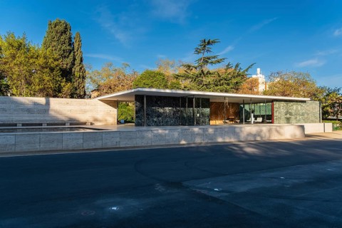 The Barcelona Pavilion by Mies van der Rohe in Barcelona, Spain