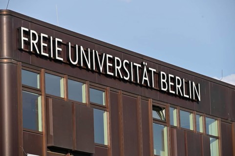 Lettering on one of the main buildings of Freie Universität Berlin in Dahlem