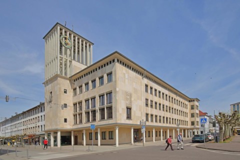 Town hall built in 1954, Großer Markt, Saarlouis, Saarland, Germany