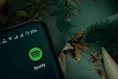 Dhaka, Bangladesh- 07 May 2025: Spotify app icon is seen on smartphone