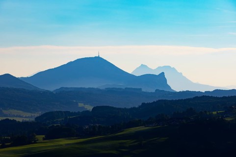 Mountain silhouette of the Nockstein and Gaisberg, Osterhorn group, Salzkammergut, Salzburg