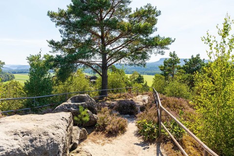 On the Kaiserkrone with panoramic view, Reinhardtsdorf-Schöna, Saxon Switzerland, Saxony, Germany