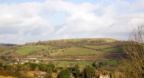 Flat top of Solsbury Hill Iron Age hill fort near Bath, Somerset, England, United Kingdom