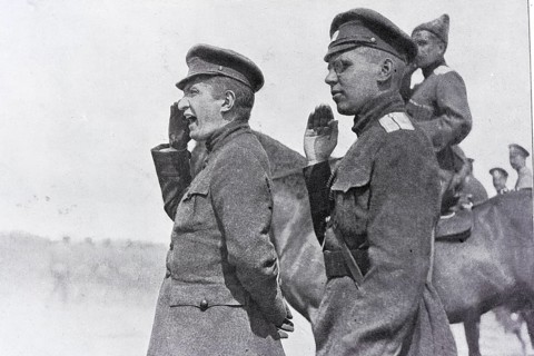 Parade of troops in front the war ministry Kerensky, July 1917, Russia