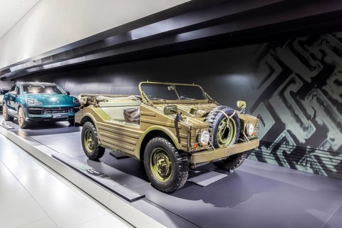 Porsche Museum Stuttgart-Zuffenhausen. Porsche Type 597 hunting car built in 1956. The automotive