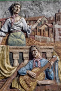 Wall relief, Tango, Caminito, La Boca district, Buenos Aires, Argentina