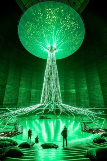 New exhibition at Gasometer Oberhausen, art sculpture The Tree, 40 meter high light installation,