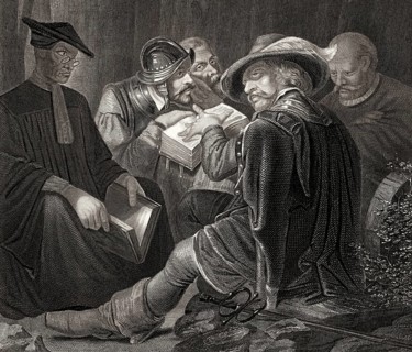 Puritans reading the bible, 17th century