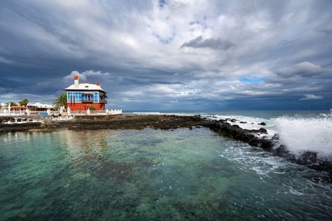 The Blue House, Casa Juanita, on the coast, Arrieta, Lanzarote, Canary Islands, Spain