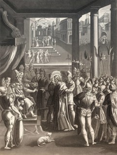 Jesus at Herod's court, New Testament, steel engraving 1853, digitally restored