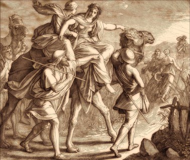 Isaac meets Rebekah, Old Testament, by Julius Schnorr von Carolsfeld, 1860