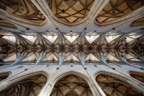 Ribbed vaulting, late Gothic vaulting in Überlingen Münster, parish church of St. Nikolaus,