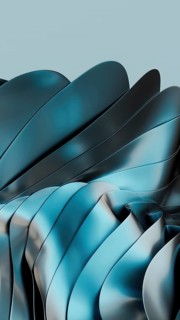 A captivating abstract image featuring metallic blue waves in a dynamic, fluid 3D design. The