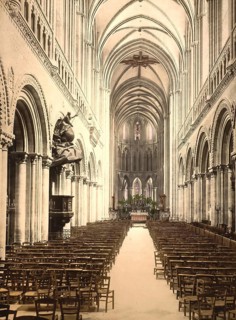 The Cathedral, interior, of Bayeux, Normandy, France, c. 1890, Historic, digitally enhanced