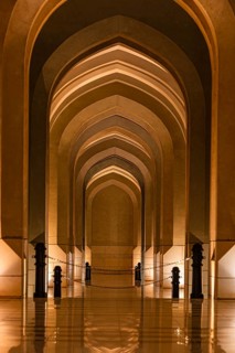 Illuminated arcades at the Sultan's Palace, Muscat, Arabian Peninsula, Sultanate of Oman