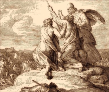 Battle with the Amalekites, Battle of Refidim, Old Testament, by Julius Schnorr von Carolsfeld,