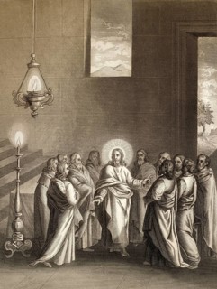 The Promise of the Holy Spirit, after the Last Supper, New Testament, steel engraving 1853,