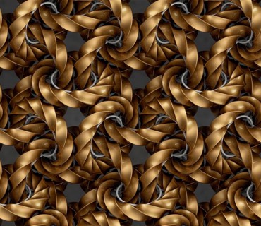 An exquisite, seamless 3D geometric pattern featuring intertwined gold 4D rings