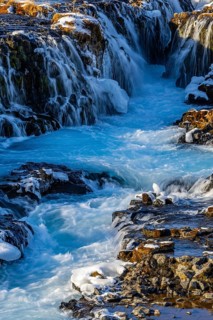 Brúarfoss, waterfall, snow, winter, Golden Circle, Iceland, Scandinavia