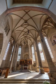 Interior with altar of St Andrew's Church, Weißenburg, Middle Franconia, Bavaria, Germany