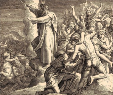 The Egyptians Drowning in the Red Sea, Miriam's victory song, Old Testament, by Julius Schnorr von