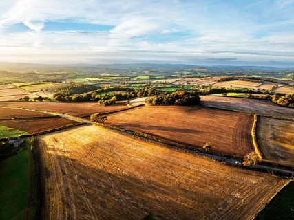 Colours of Devon Farms and Fields over Berry Pomeroy from a drone, Totnes, England, United Kingdom