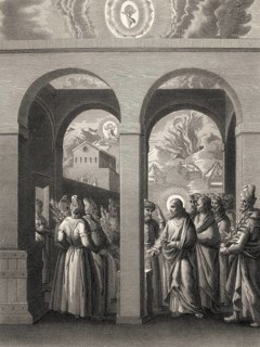 Pharisees try to trap Jesus, New Testament, steel engraving 1853, digitally restored