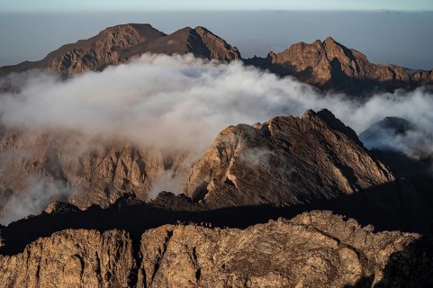 Aerial moutain view at the trail to Toubkal, the highest mountain in North Africa