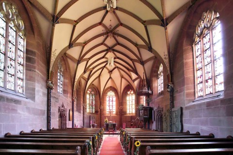 Interior view of the monastery church built in the 11th century, cross vault, Hirsau, Calw, Nagold