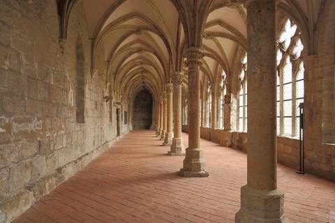 Cloister with columns UNESCO Gothic Walkenried Abbey, interior view, Harz Mountains, Lower Saxony,