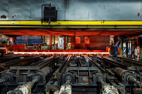 ThyssenKrupp hot rolling mill, view of the carrier and the reversing opening line, Hohenlimburg,