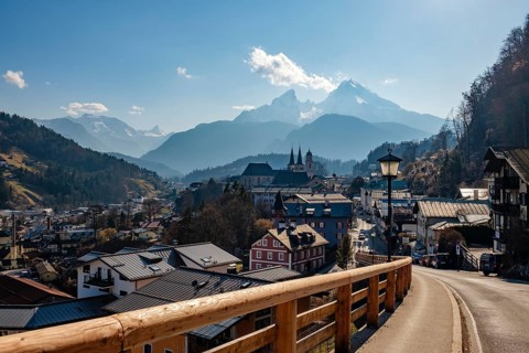 View of the Berchtesgaden market, above the Watzmann, Berchtesgadener Land, Upper Bavaria, Bavaria,