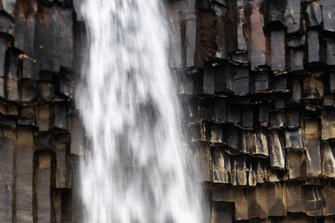 Waterfall, basalt columns, winter, Svartifoss, Iceland, Scandinavia