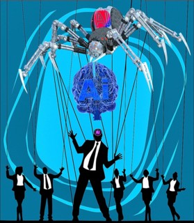 Symbolic photo, AI and AI idealized as perfection of the future, evolution or disruption, enormous