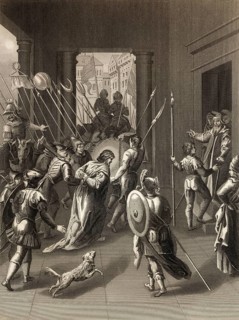 Jesus Taken to Annas, New Testament, steel engraving 1853, digitally restored